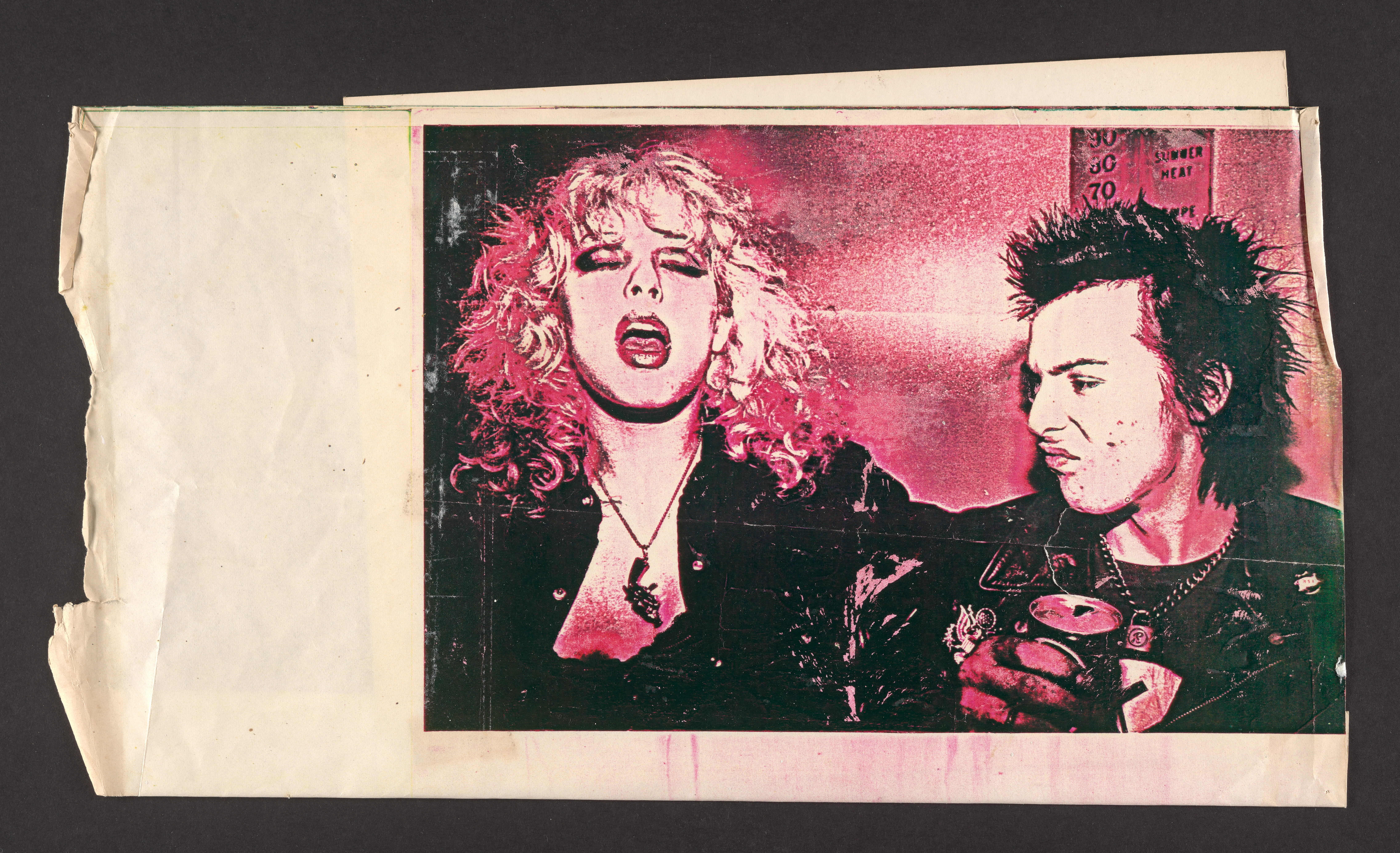 Original paper flyers and promotional materials from the punk era